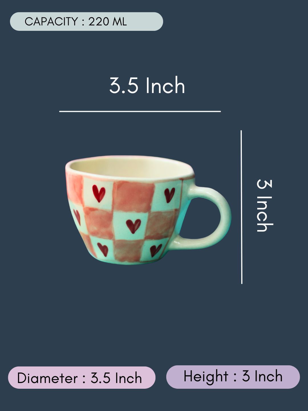 Chequered Heart Mug with size & fit