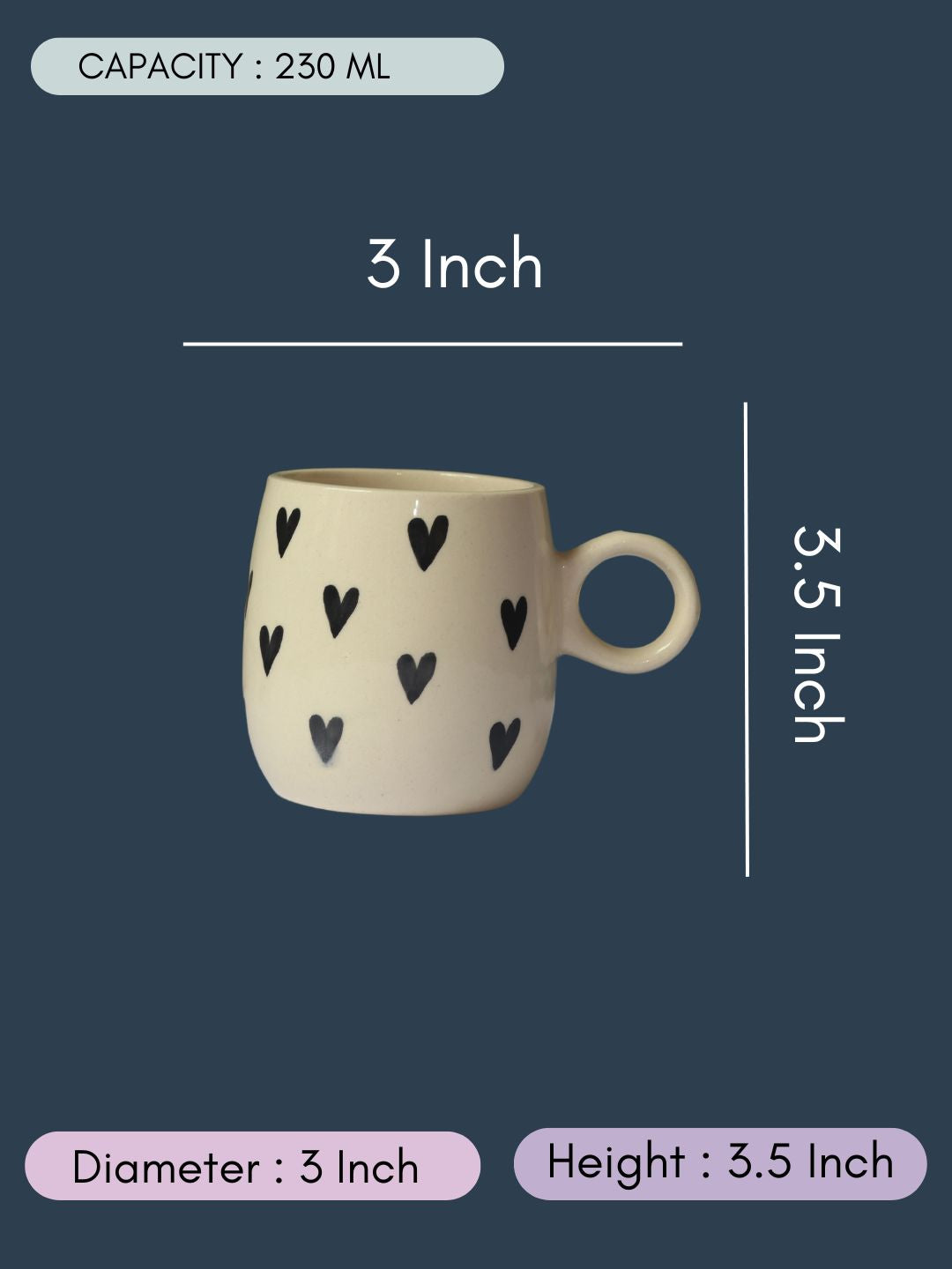 Black Heart Mug  // Cuddle Mugs with size & fit 