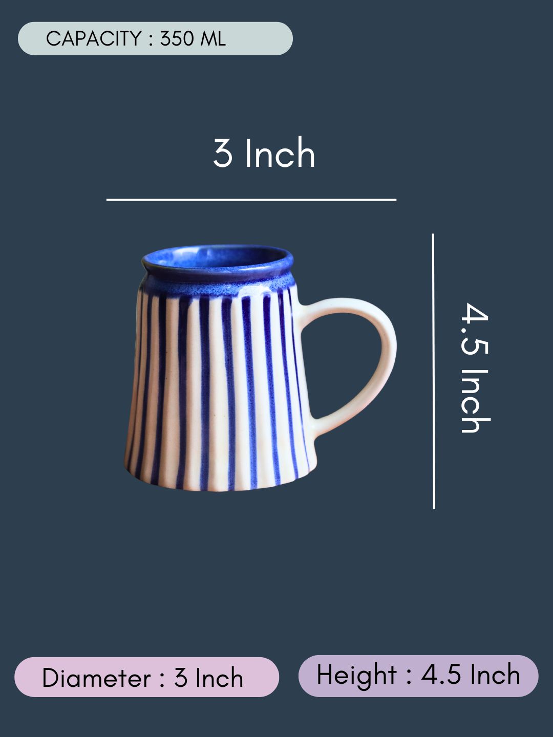 Striped Blue Beer Mug with size & fit 