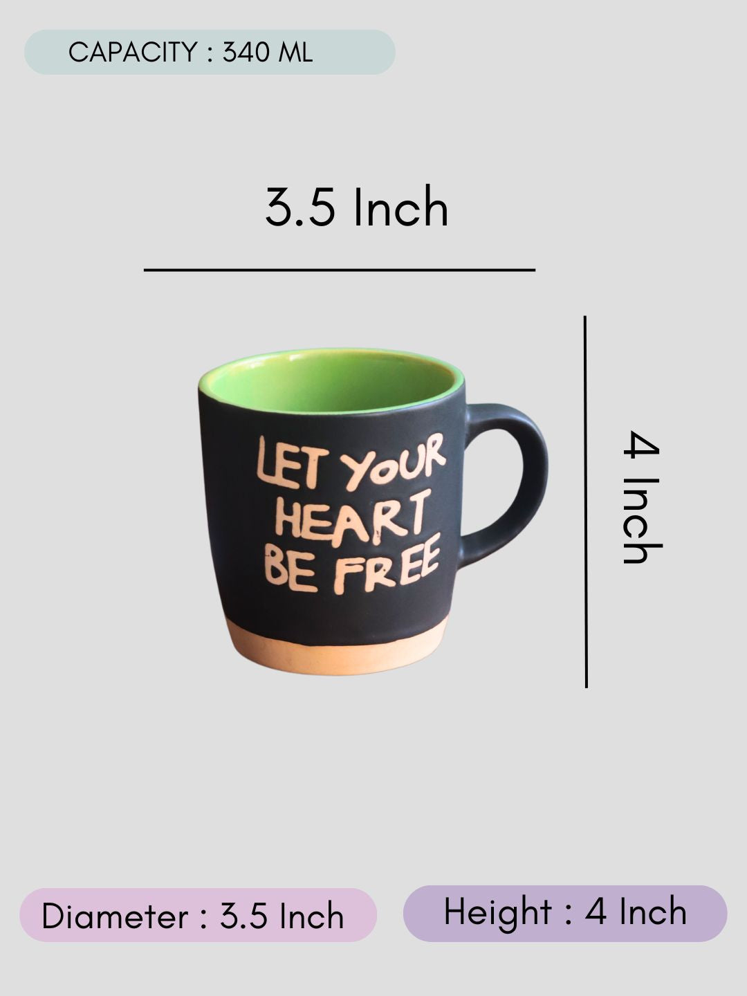 Let Your Heart Be Free Mug - Black with size & fit