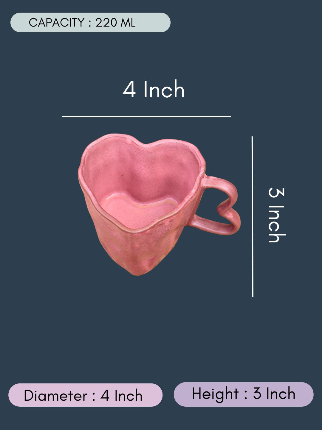 Dusty Pink Heart Shaped Mug with size & fit