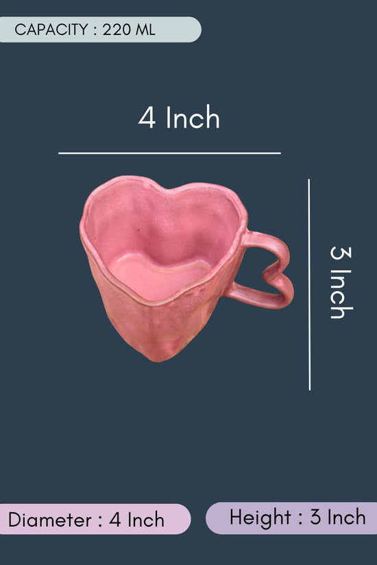Dusty Pink Heart Shaped Mug with size & fit