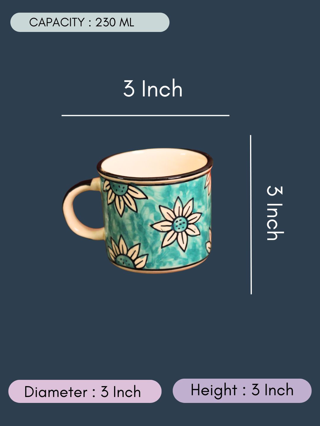 Teal Daisy Mugs with size & fit