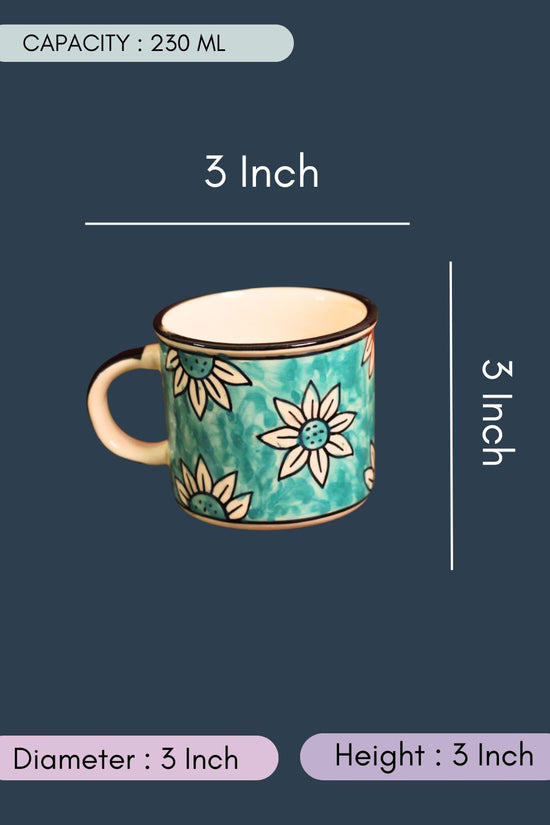 Teal Daisy Mugs with size & fit