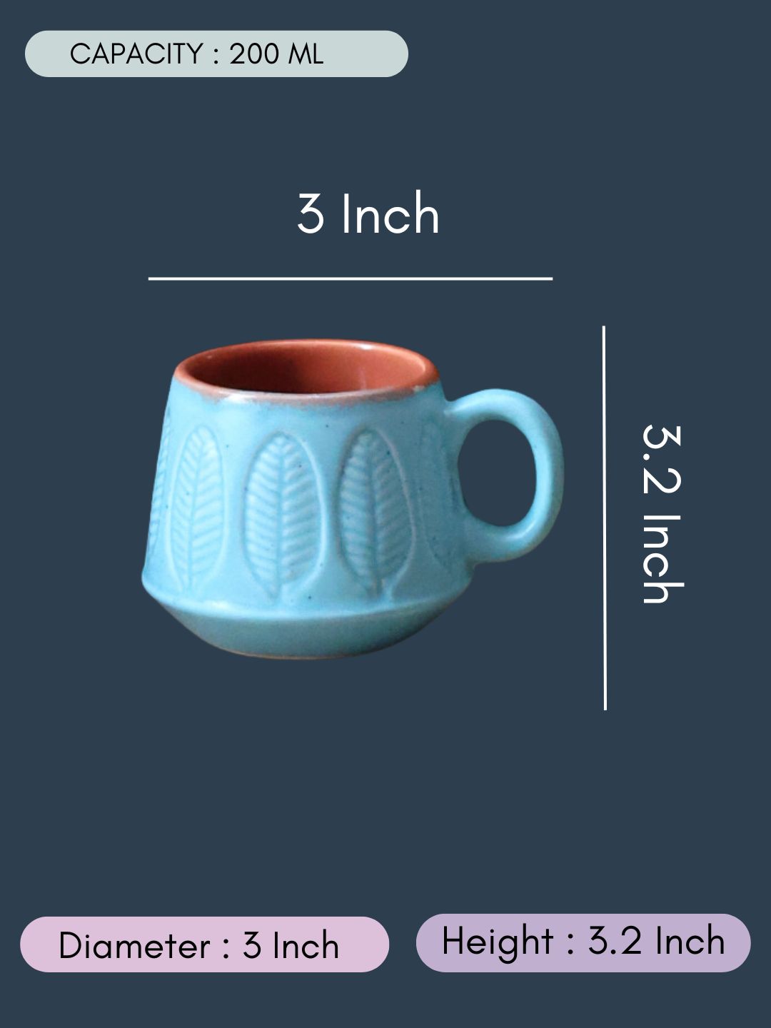 Blue Serene Leaf Coffee Mug with size & fit