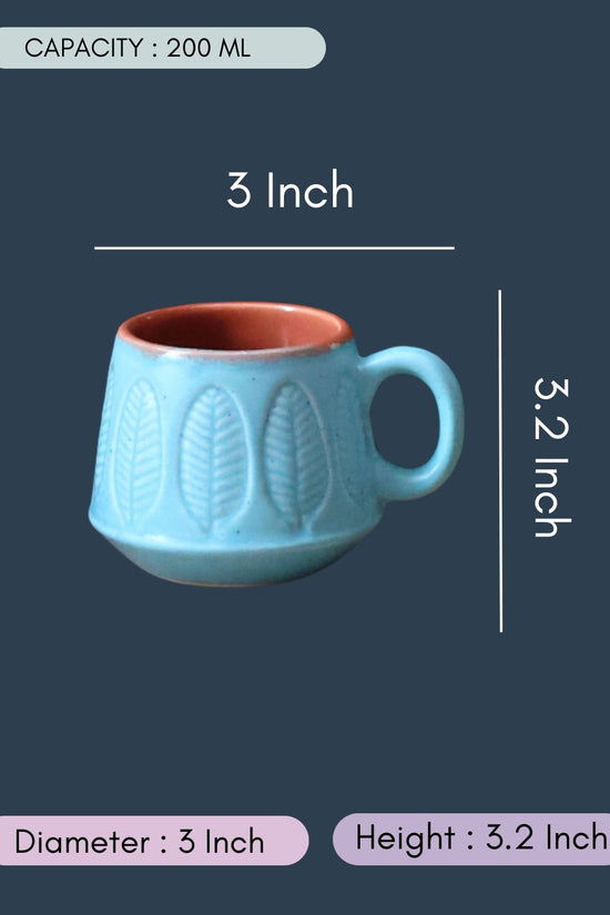 Blue Serene Leaf Coffee Mug with size & fit