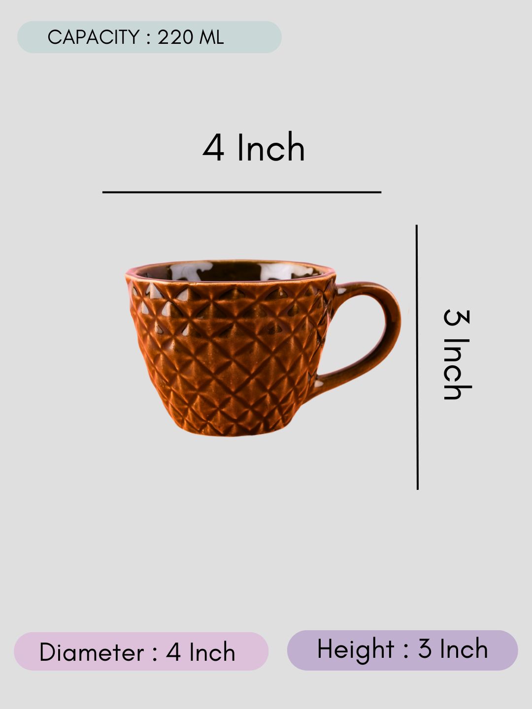 Charcoal Diamond Mug with size & fit