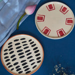 Set of 2 - Red Brick & Striped Platter made by ceramic