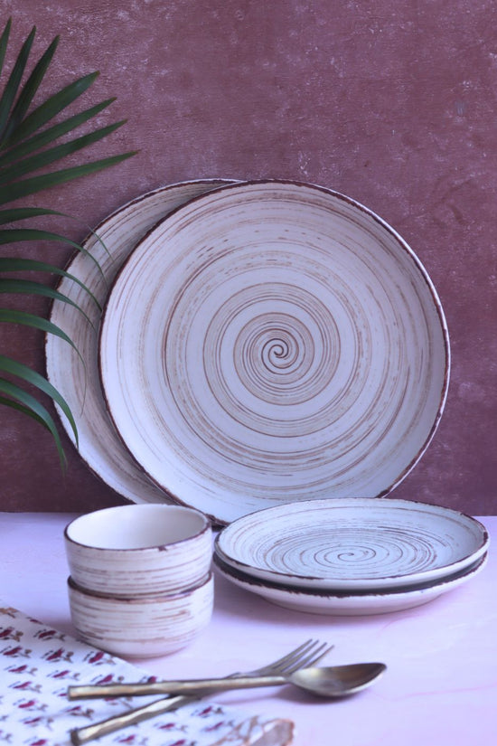 Set of 6 - Brown & White Dinner Set made by ceramic
