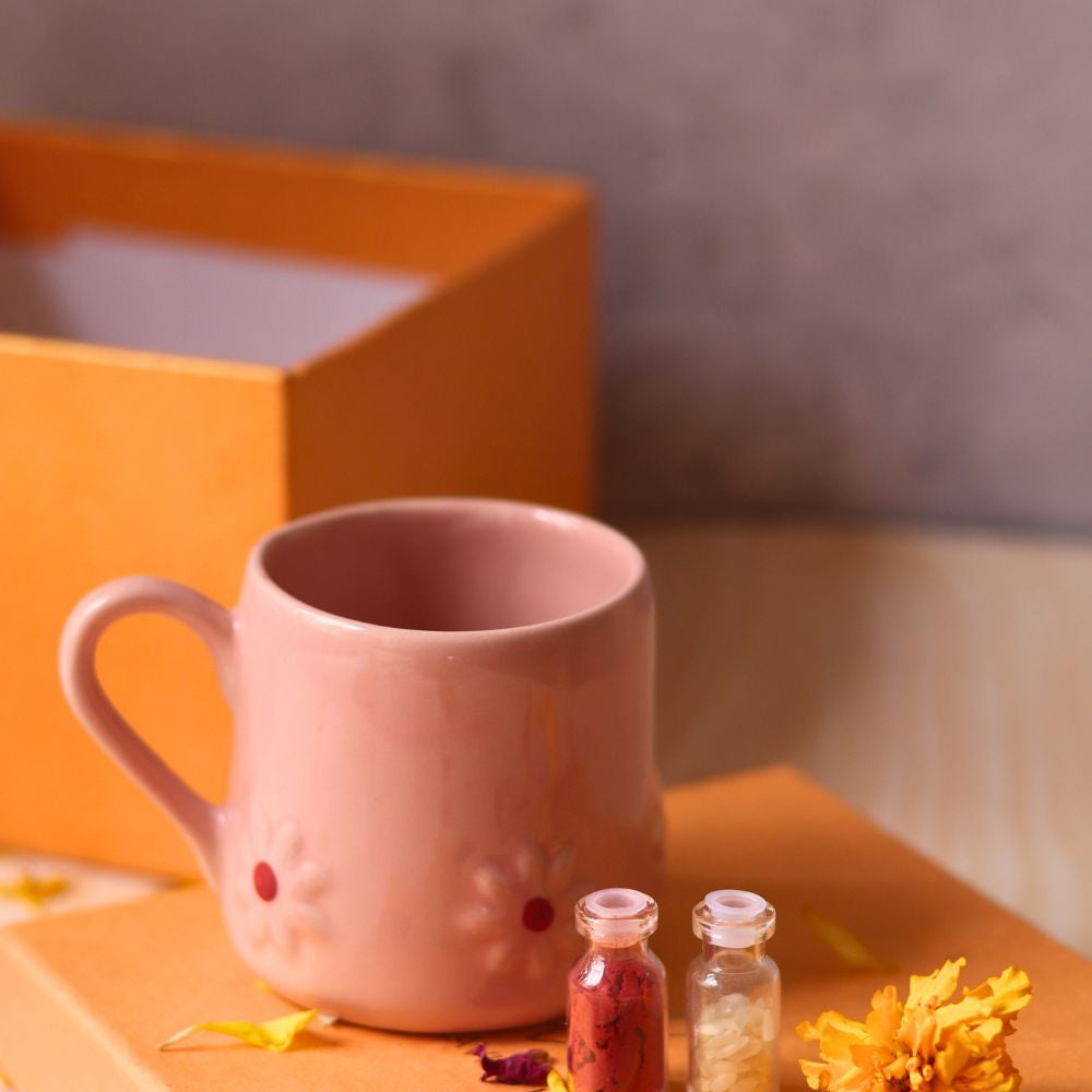 handmade pink lily mug rakhi gift box