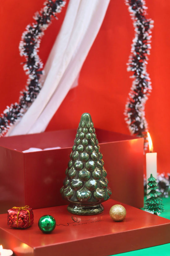Green Pine Christmas tree in a Gift Box made by ceramic