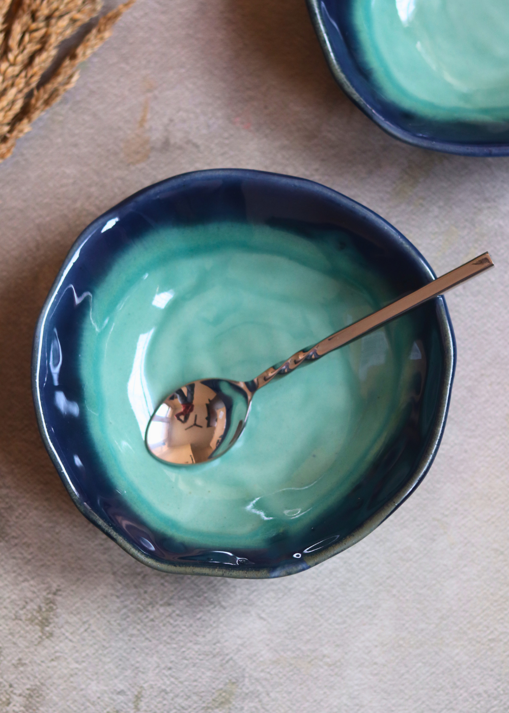 Handmade ceramic teal handmoulded bowl 