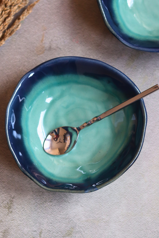Handmade ceramic teal handmoulded bowl 