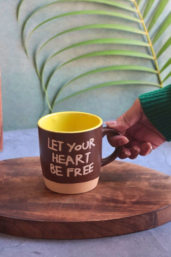 Handmade Let Your Heart Be Free Mug - Brown