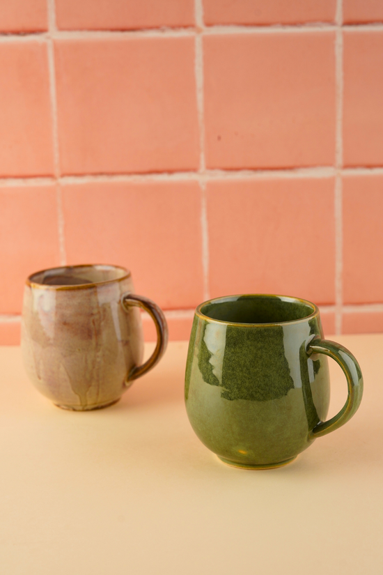 Beige & Green Cozy Mugs - Set of two