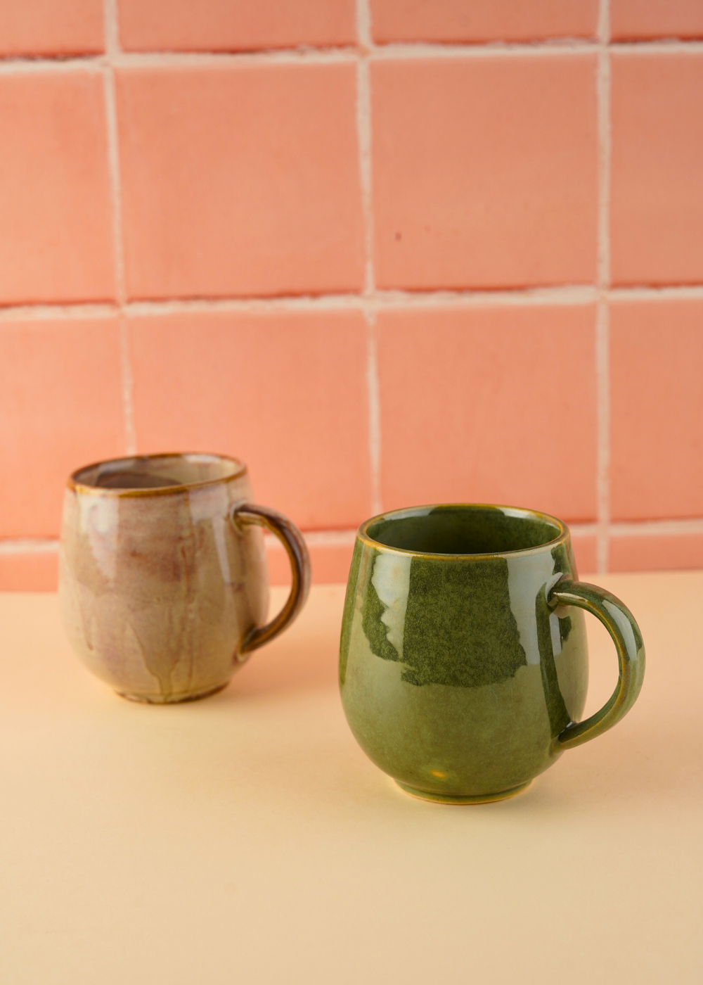 Beige & Green Cozy Mugs - Set of two