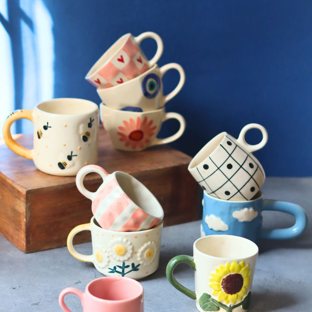 Set of 10 Bloom & Brew Mugs (for the price of 7) made by ceramic