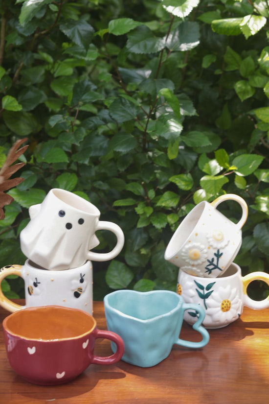Set of 6 Floral & Heart Mugs (for the price of 5) handmade in india