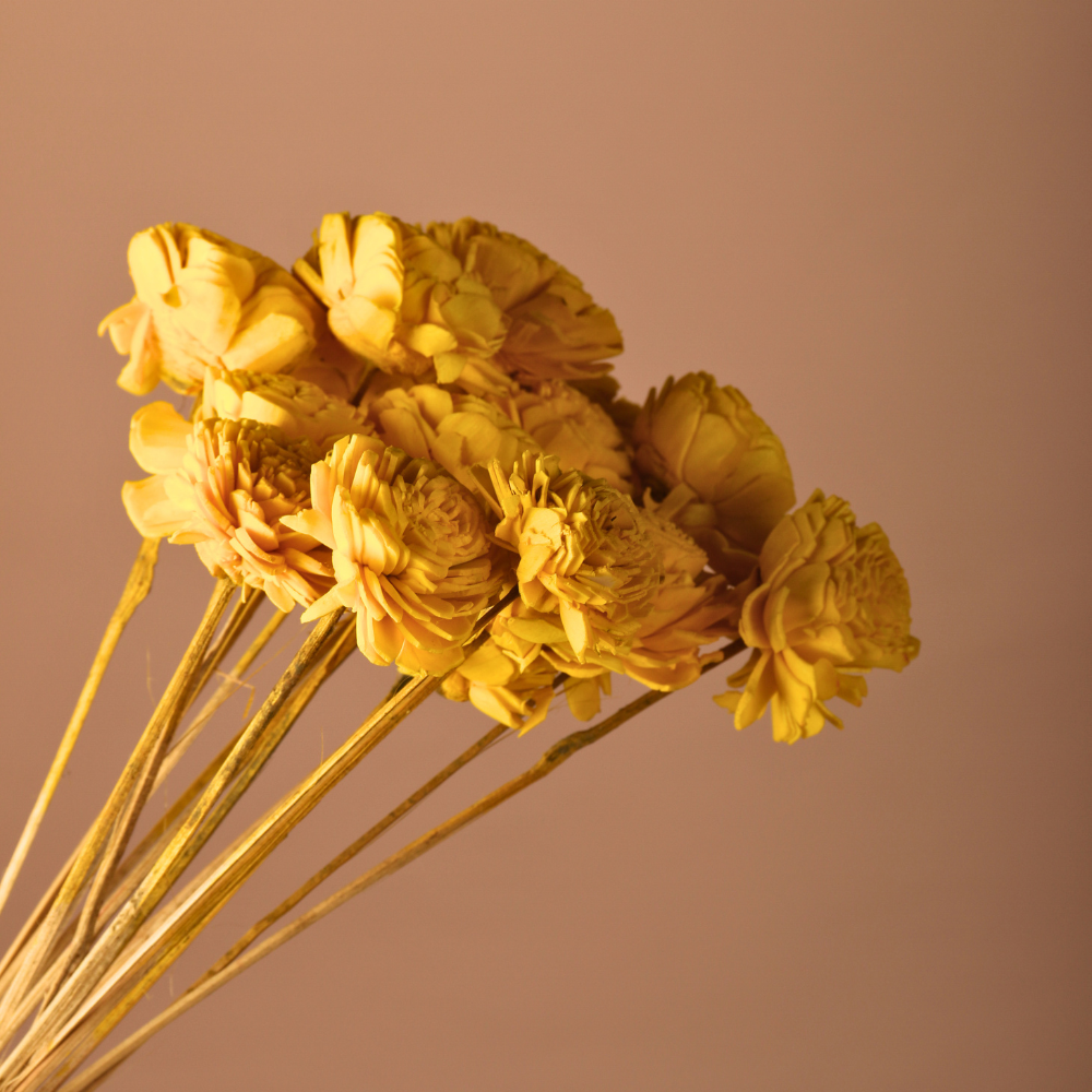 Dried yellow ochre roses bouquet