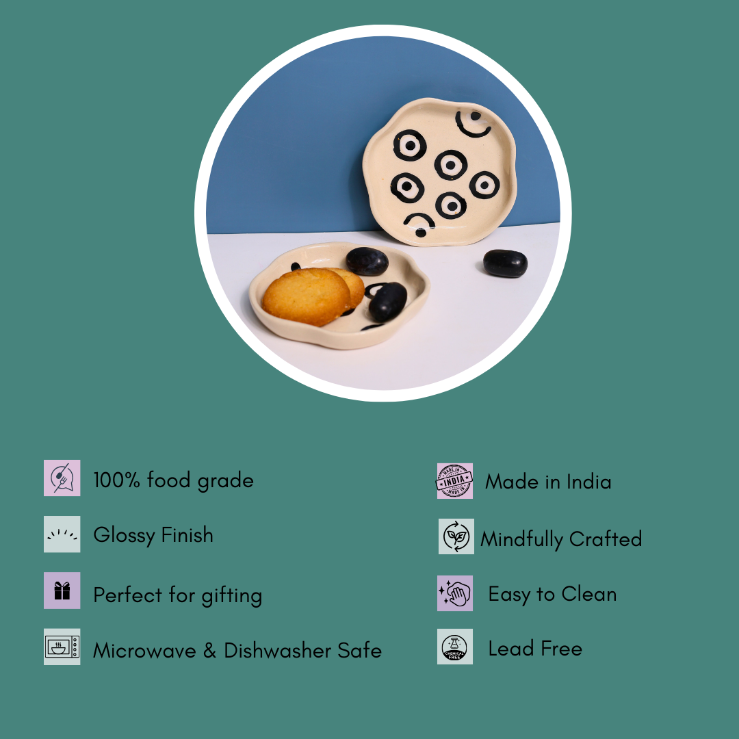 evil eye handmade dessert plate with details