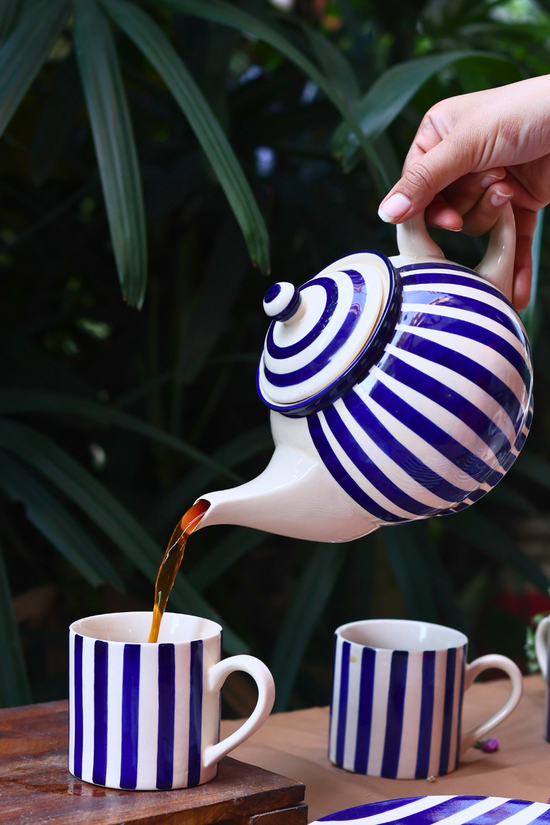 handmade thick stripe tea pot & tea cup 