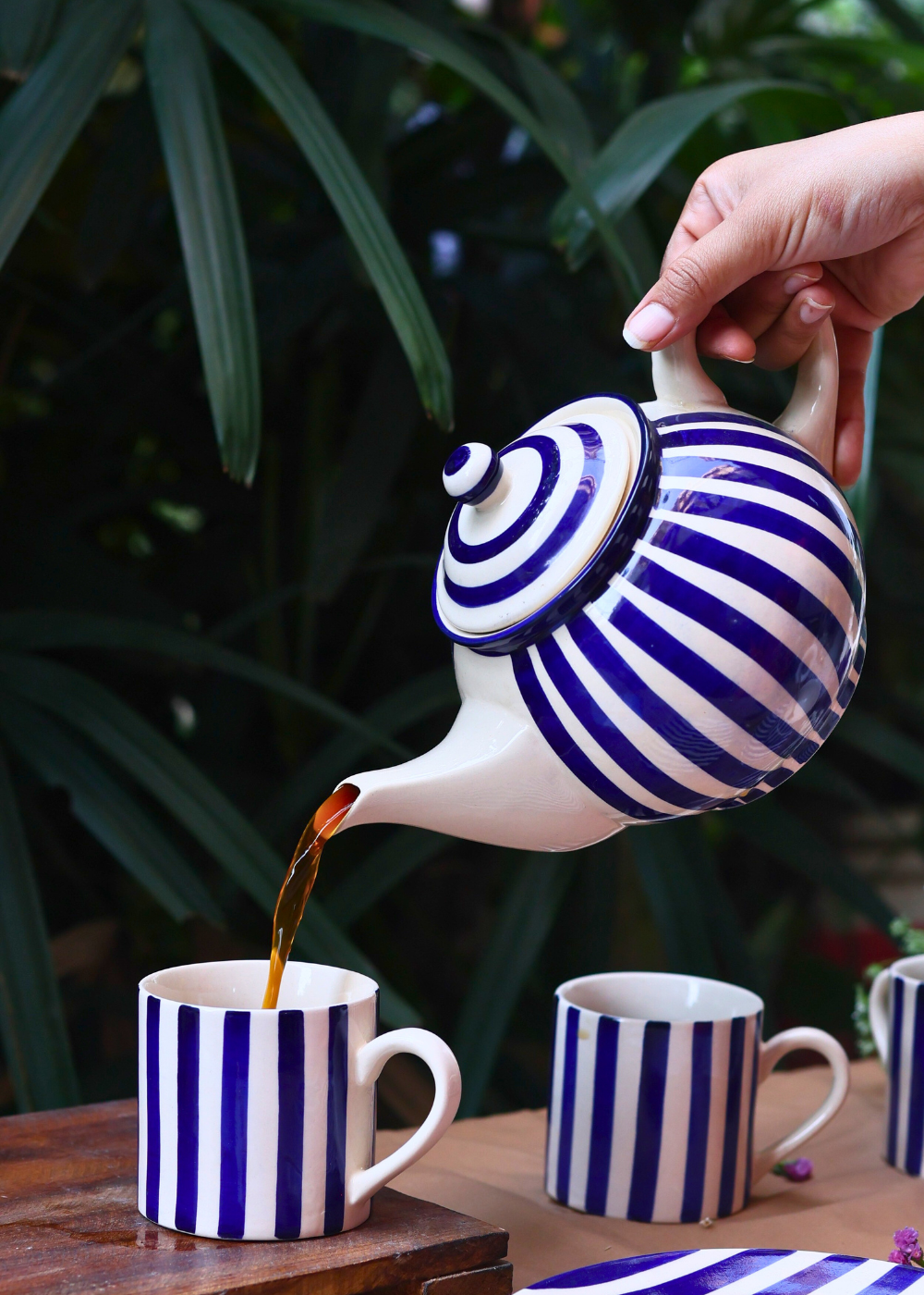 handmade thick stripe tea pot & tea cup 