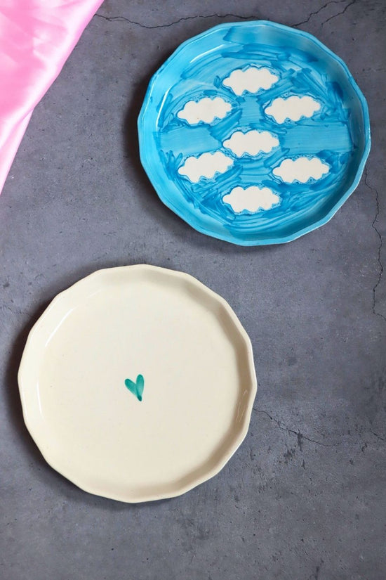 Cloud and Teal Heart Plates for Snacks