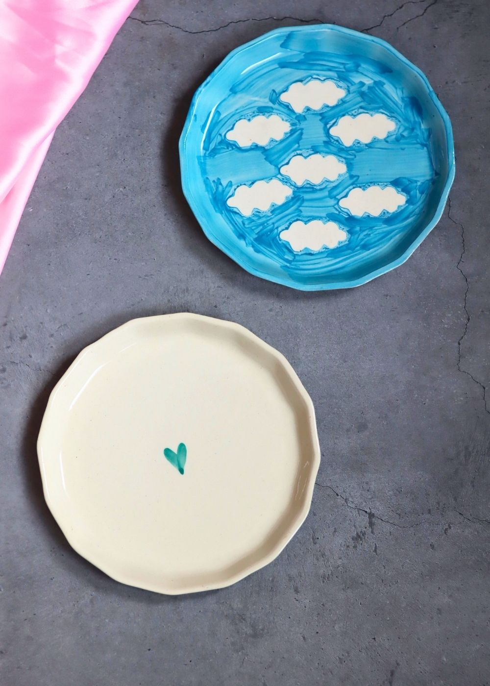 Cloud and Teal Heart Plates for Snacks