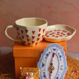 Heart mug & All Heart Dessert plate rakhi Gift Box Made By ceramic