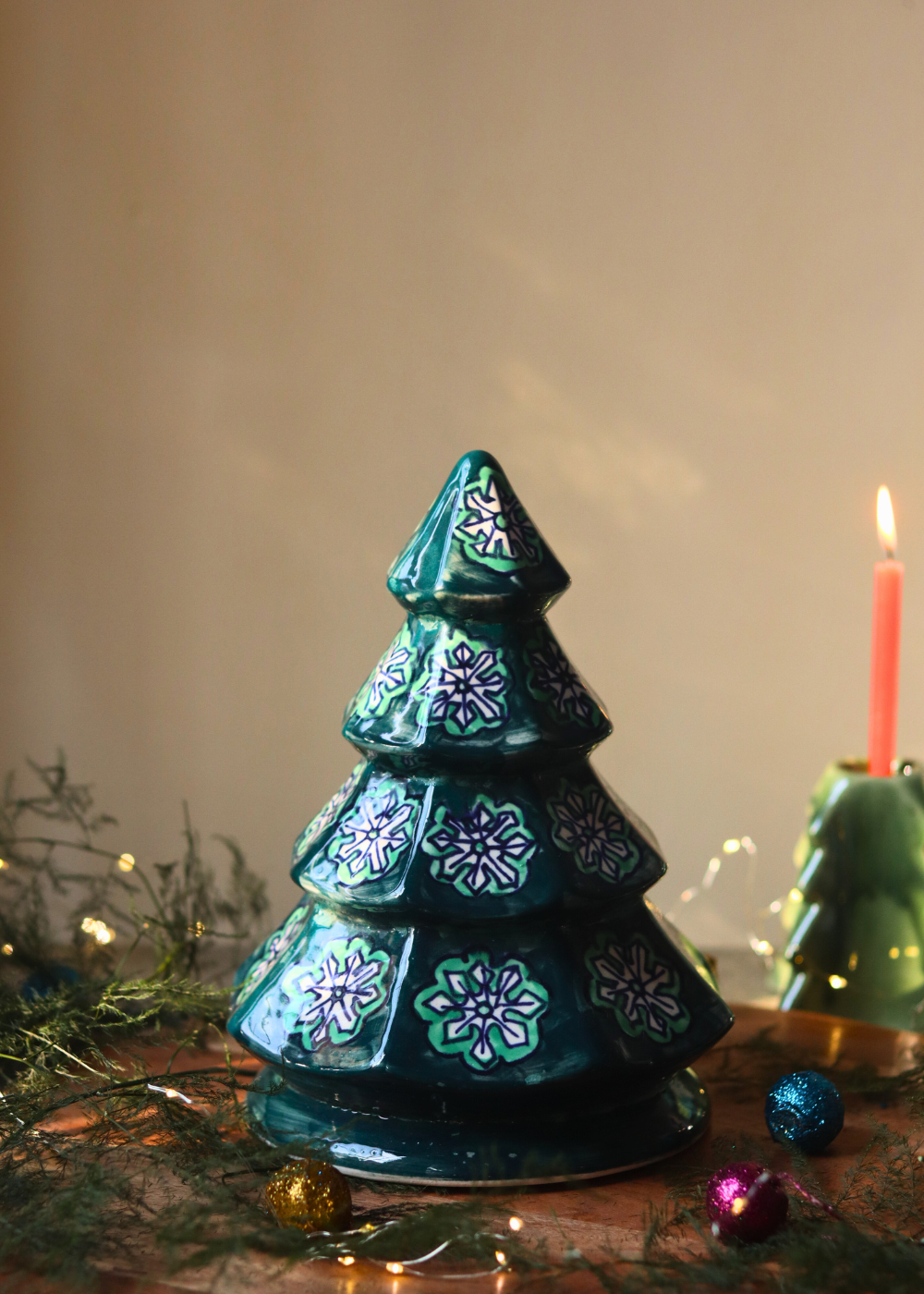 Christmas tree on wooden surface