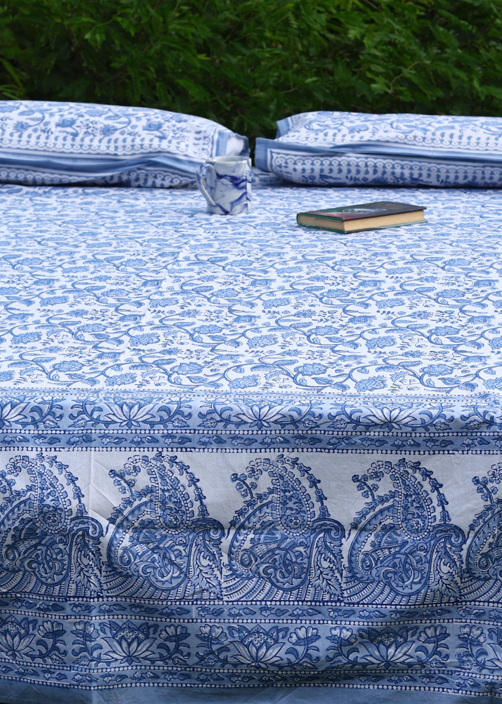 Blue Hydrangea Block Print Bedsheet