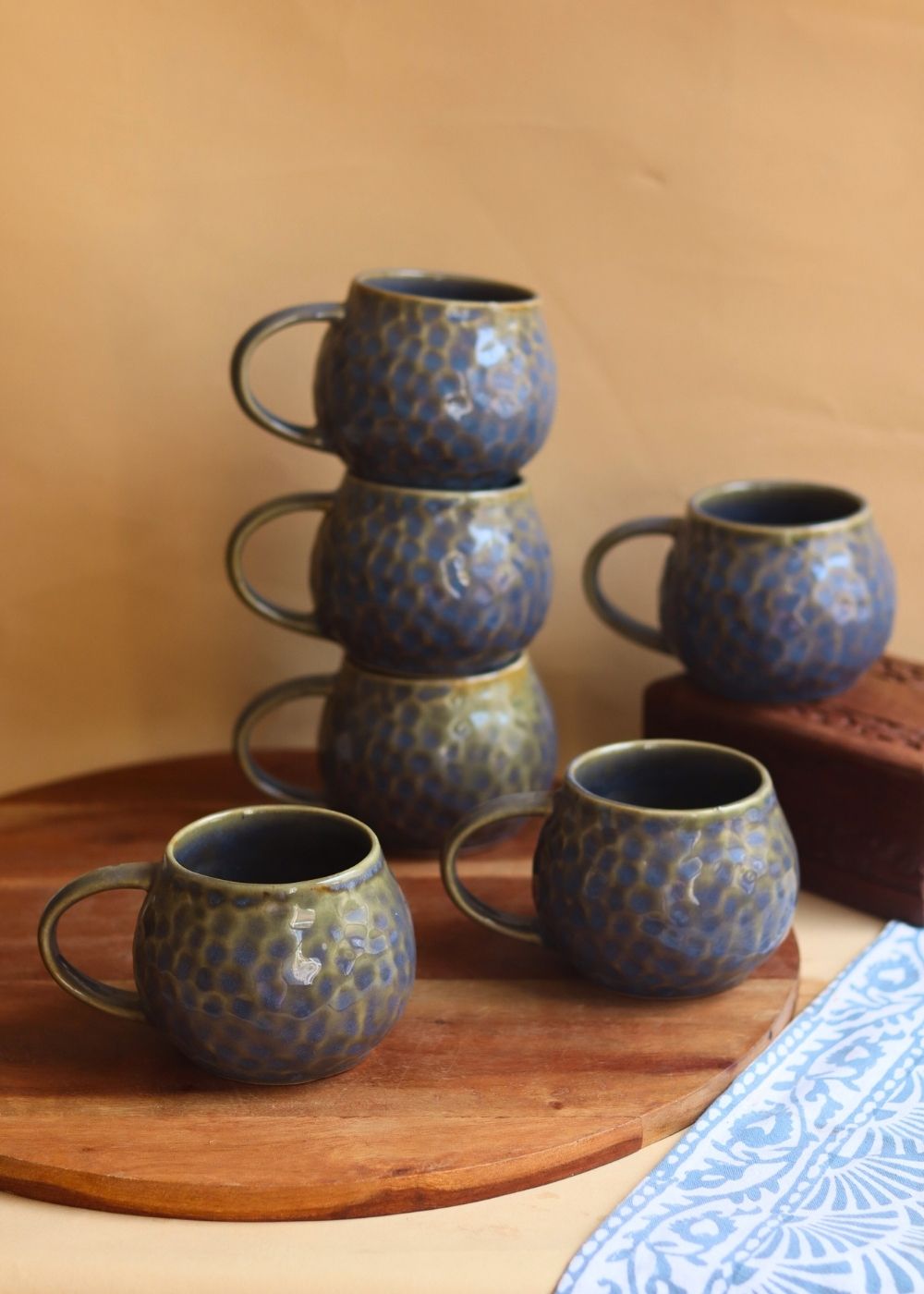 Grey Honeycomb Mug - Set of 6 handmade in india