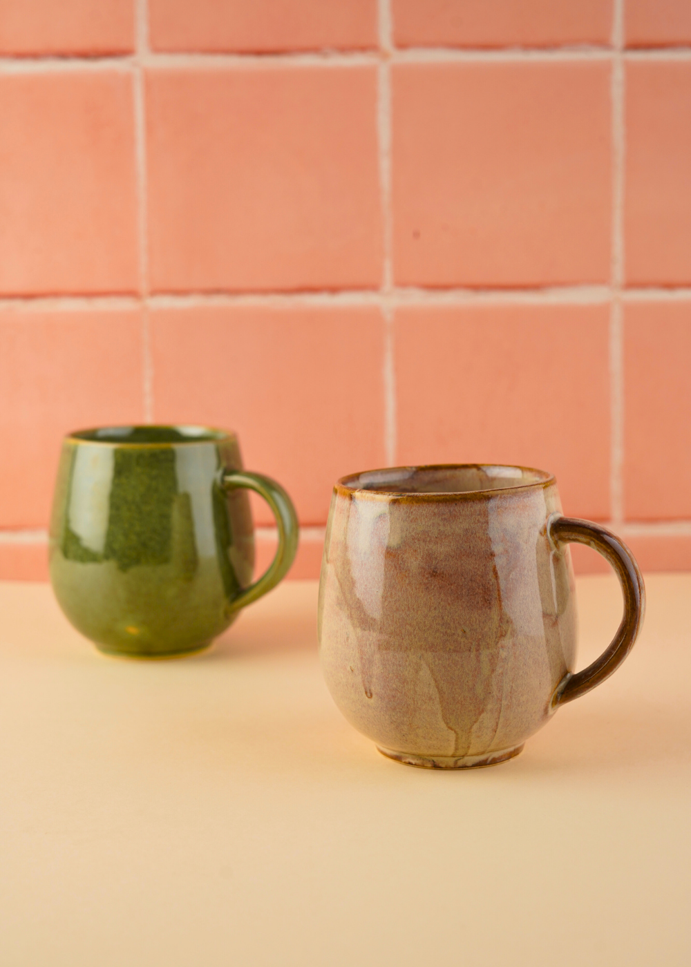 Beige & Green Cozy Mugs - Set of two