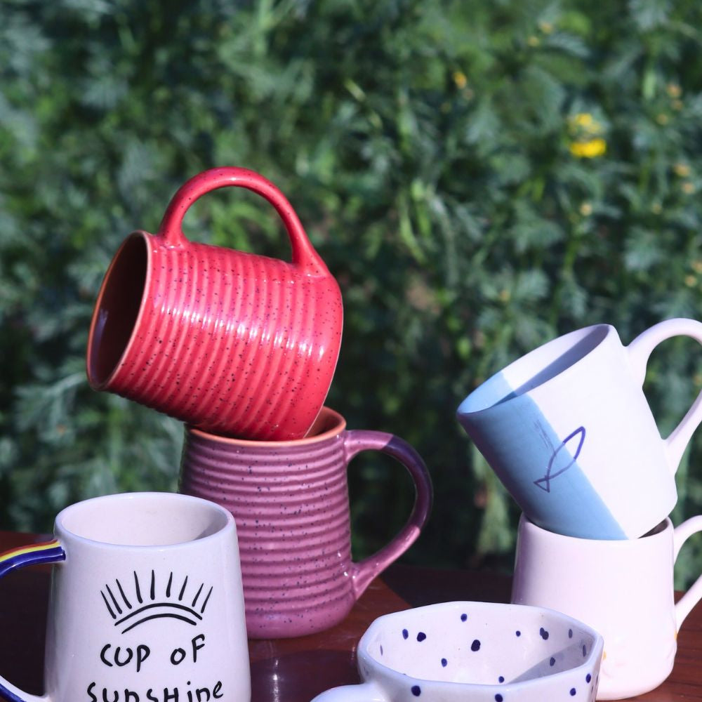 Set of 6 Sunshine Sips Mugs (for the price of 5) made by ceramic