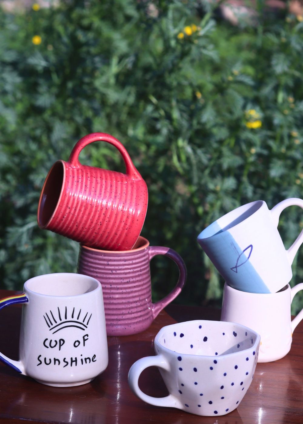 Set of 6 Sunshine Sips Mugs (for the price of 5) made by ceramic