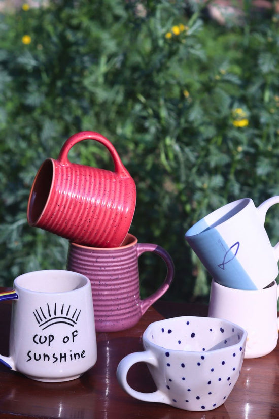 Set of 6 Sunshine Sips Mugs (for the price of 5) made by ceramic