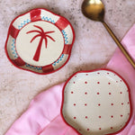 Palm & Red Polka Handmade dessert plate with premium quality material