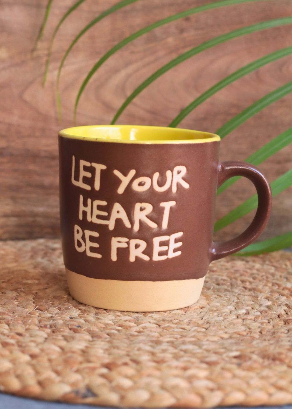 Let Your Heart Be Free Mug - Brown made by ceramic