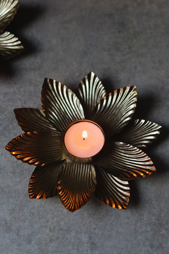 Handmade golden flower tea light holder