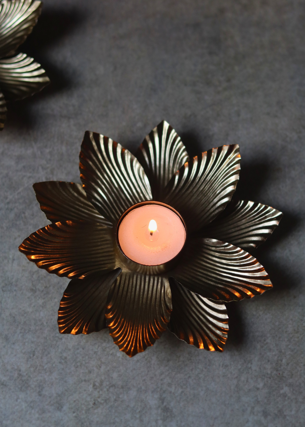 Handmade golden flower tea light holder