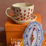 Heart mug & All Heart Dessert plate rakhi Gift Box handmade in india 