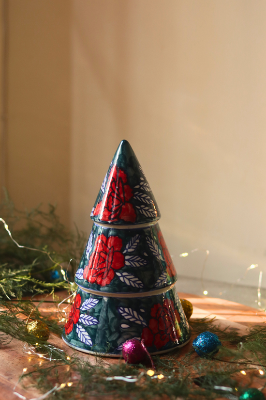 Green floral ceramic christmas tree 