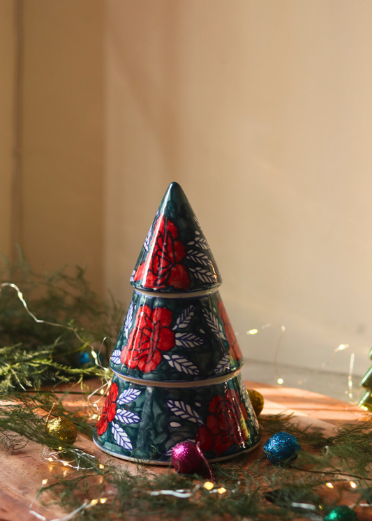 Green floral ceramic christmas tree 