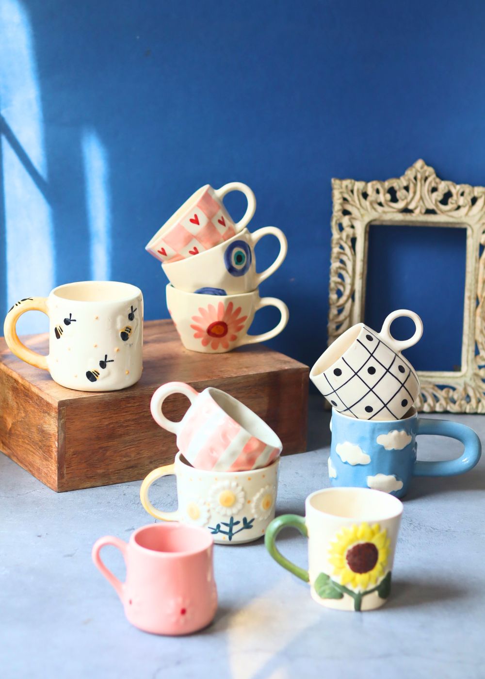 Set of 10 Bloom & Brew Mugs (for the price of 7) handmade in india