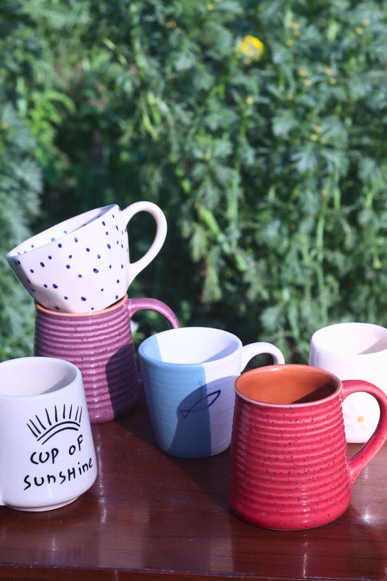 Set of 6 Sunshine Sips Mugs (for the price of 5) handmade in india