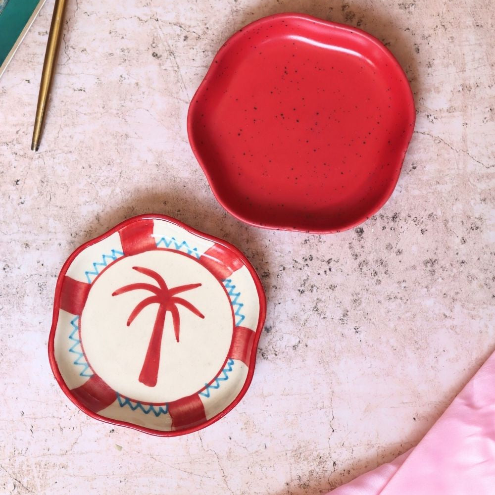 Handmade Palm & Red Handmade Dessert Plate