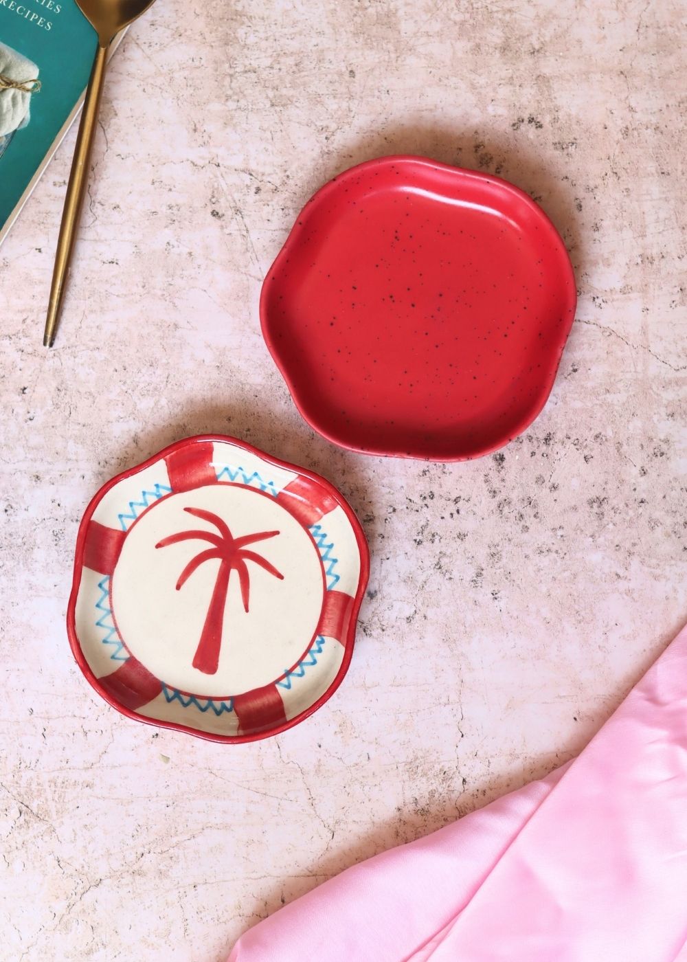 Handmade Palm & Red Handmade Dessert Plate