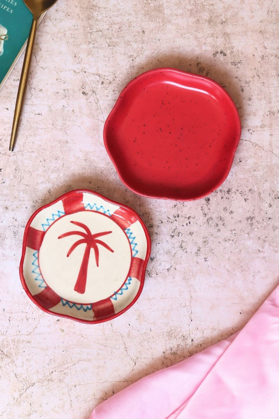 Handmade Palm & Red Handmade Dessert Plate