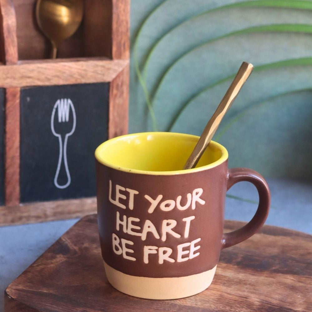 Let Your Heart Be Free Mug - Brown handmade in India