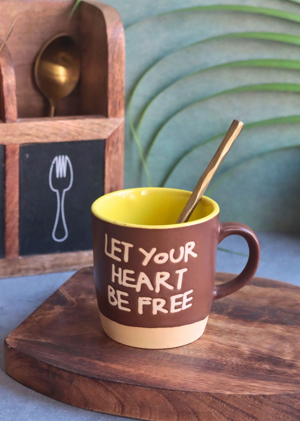 Let Your Heart Be Free Mug - Brown handmade in India